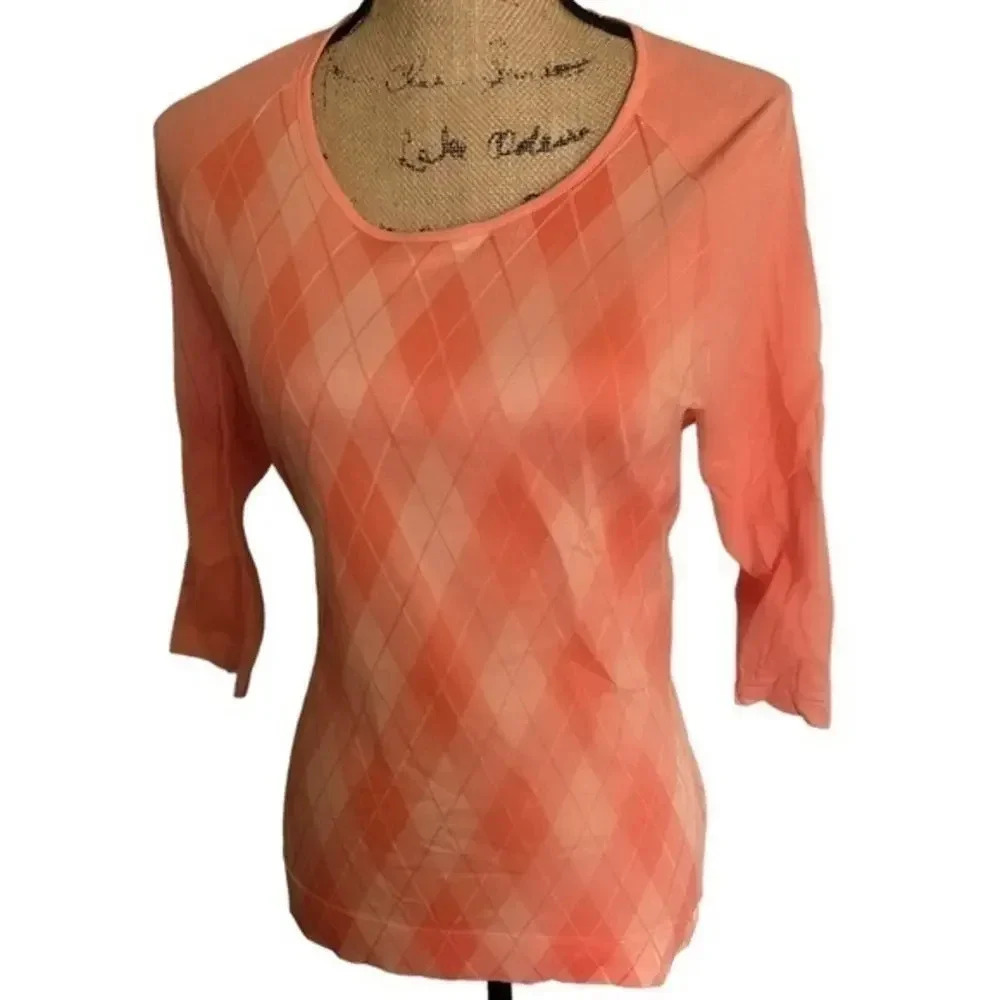 Turnberry Scotland Ladies Coral Plaid‎ Golf Shirt